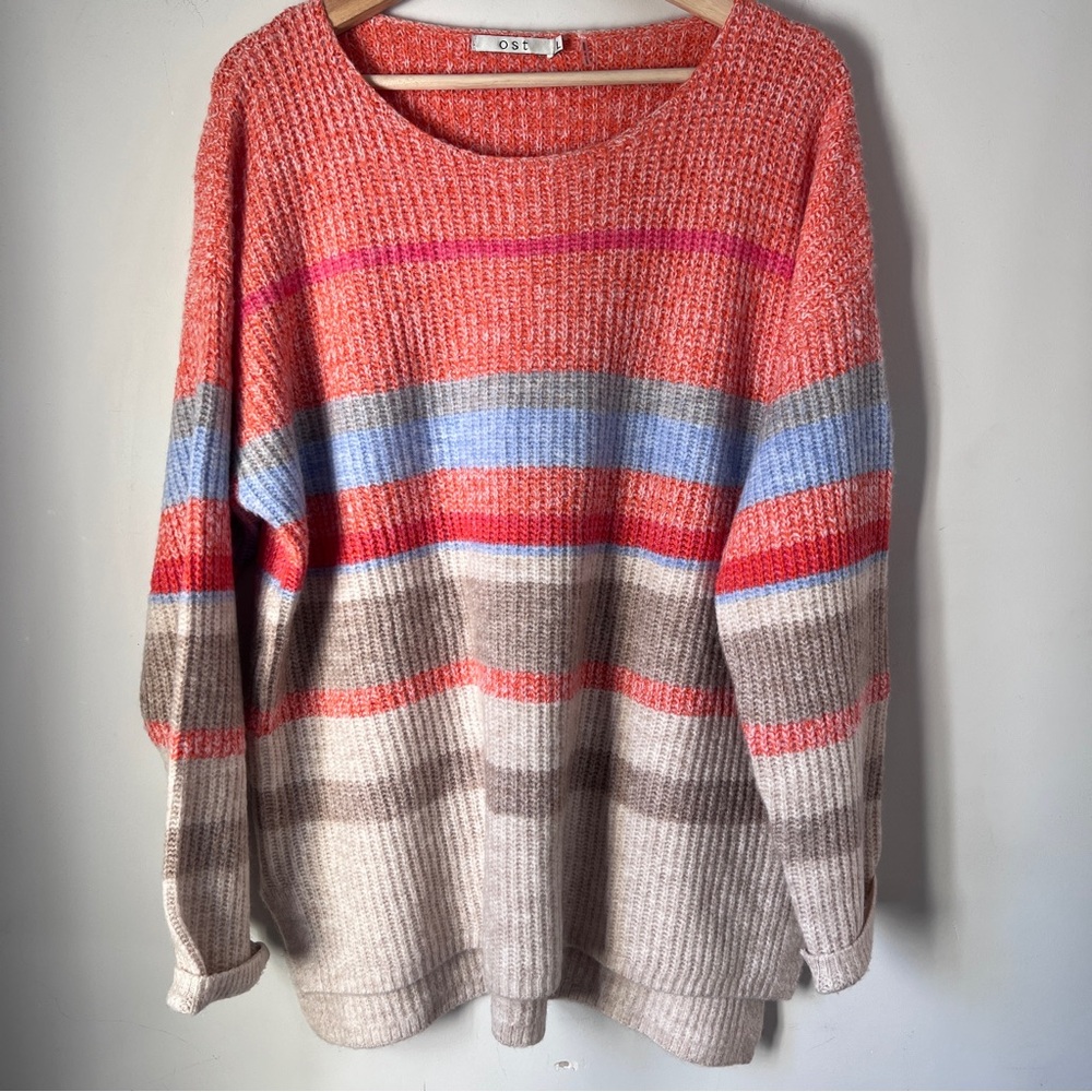OST Sweater Pullover Knit Stripes Longsleeveve Long Womens Size Large